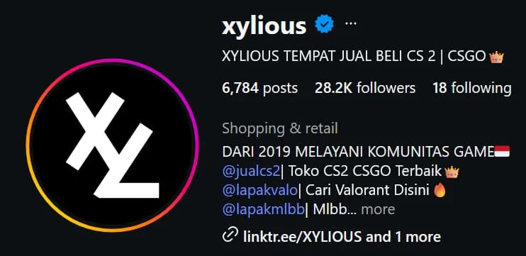 Profil Instagram Xylious dengan 28,2 ribu pengikut